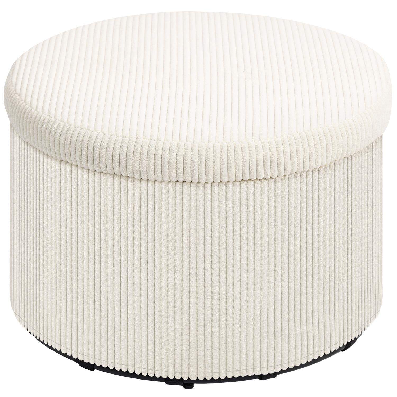 Taburet med opbevaringsplads skammel med låg, rund skammel med ledningslook til stue, soveværelse 60 x 60 x 41 cm beige