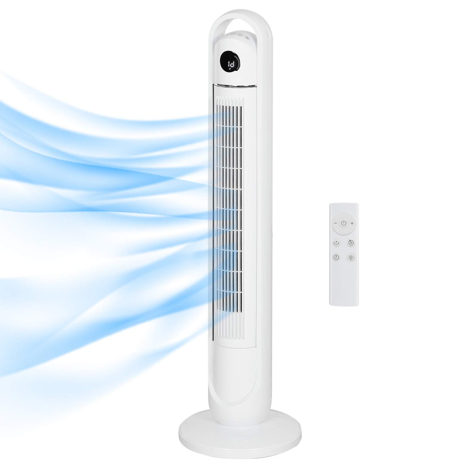Tårnventilator, piedestalventilator med 3 ventilationsniveauer, fjernbetjening, 55W ventilator med 24H timer, LCD-display, 70° s