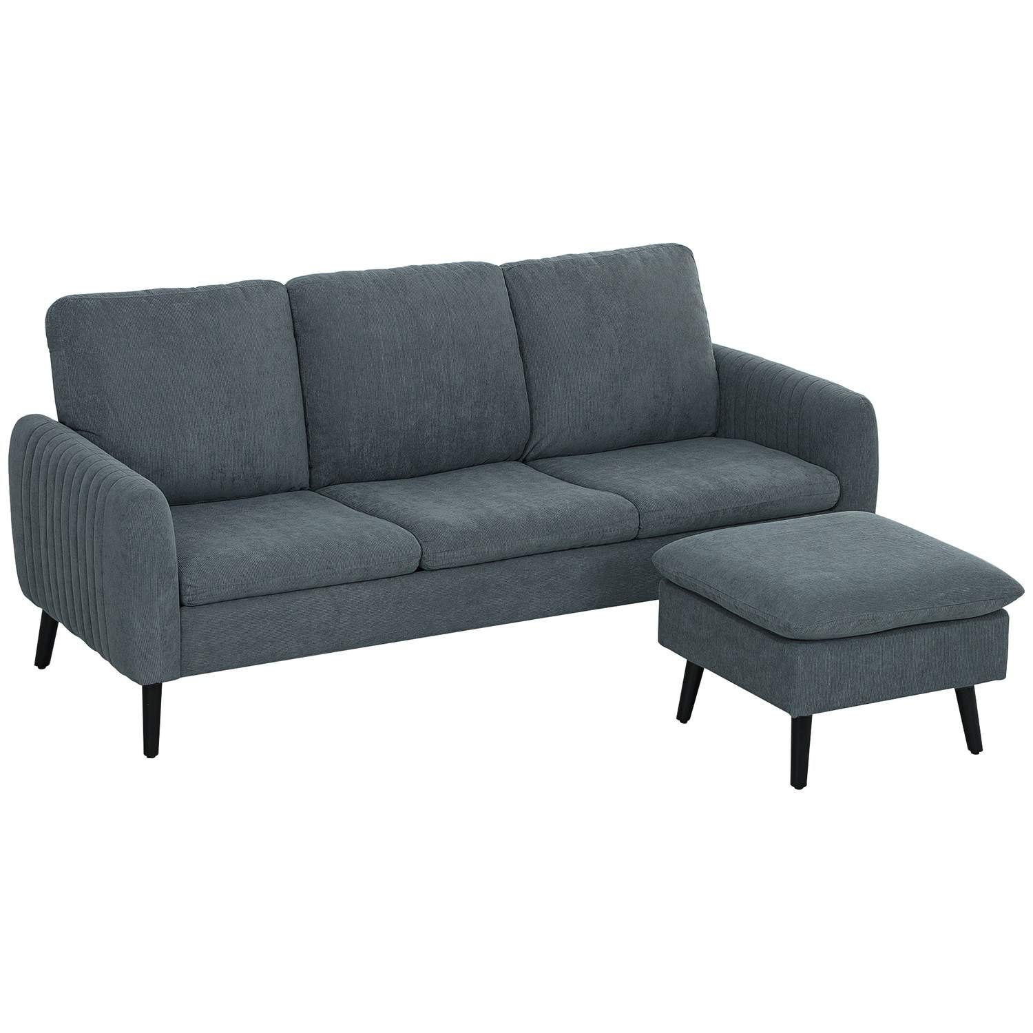 Hjørnesofa med sovefunktion, sofa med fodskammel, 3 pudepuder, hjørnesofa, L-formet sofa til stue, soveværelse, 196 x 140 x 88 c