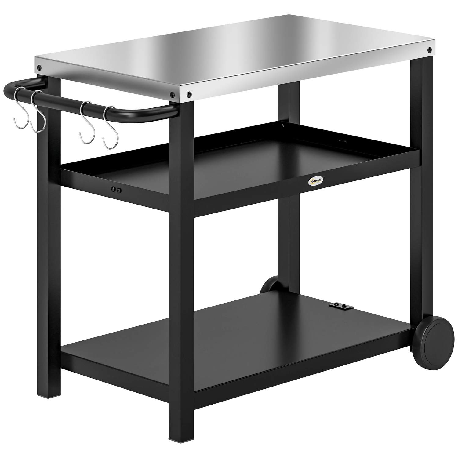 Grillvagn 3-vånings serveringsvagn med arbetsyta hyllor krokhjul, grillbord i rostfritt stål, grill sidobord, utomhusvagn, kolgr | Hem & Hobby - Hem & Hushåll - Kök - Servering | Pryloteket