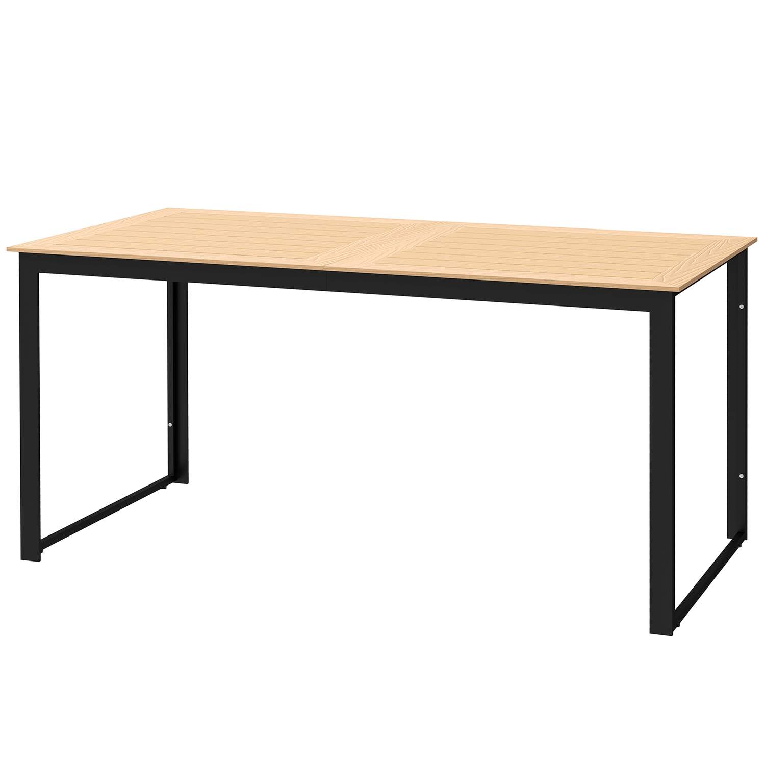 Havebord til 6 personer 160 x 80 cm vejrbestandigt altanbord med trælook lameldesign, buffetbord metal campingbord terrassebord