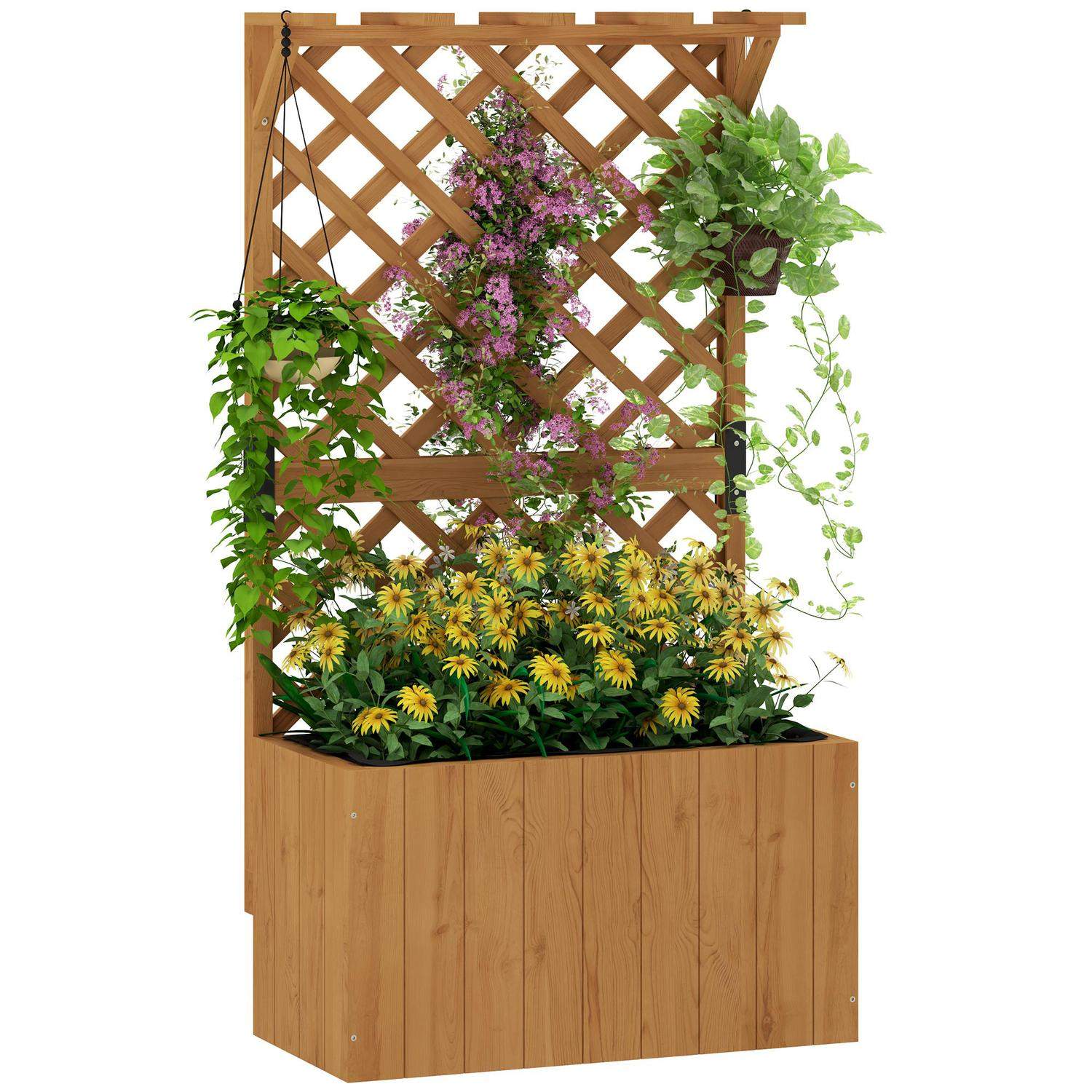 Højbed plantekasse med espalier tag espalier plantepotte blomsterkasse træ, haveespalier 64 x 33 x 122cm til haven altan terrass