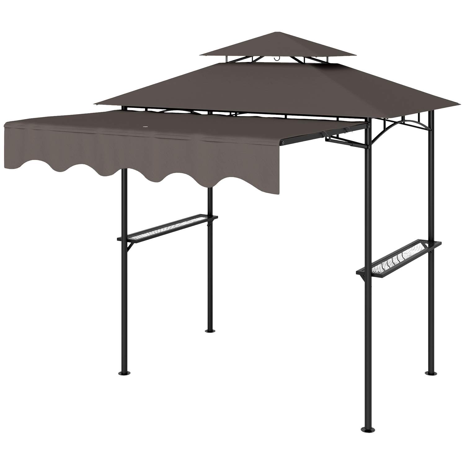 Grillpavillon 242x149x248 cm vandafvisende flammehæmmende havepavillon med dobbeltlags tagsidehylder, UV 30+ havepavillon, BBQ-p