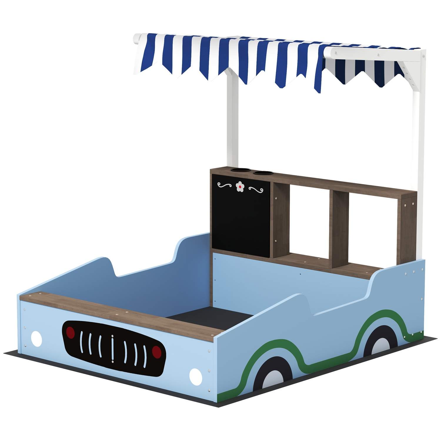 Sandlåda med tak, 90 x 108 cm Sandlåda i trä Sandlåda med bänk, ritbräda, växtlådor, butiksdesign för 2 barn 3-7 år Blå Aosom | Leksaker & Spel - Leksaker - Lekset | Pryloteket