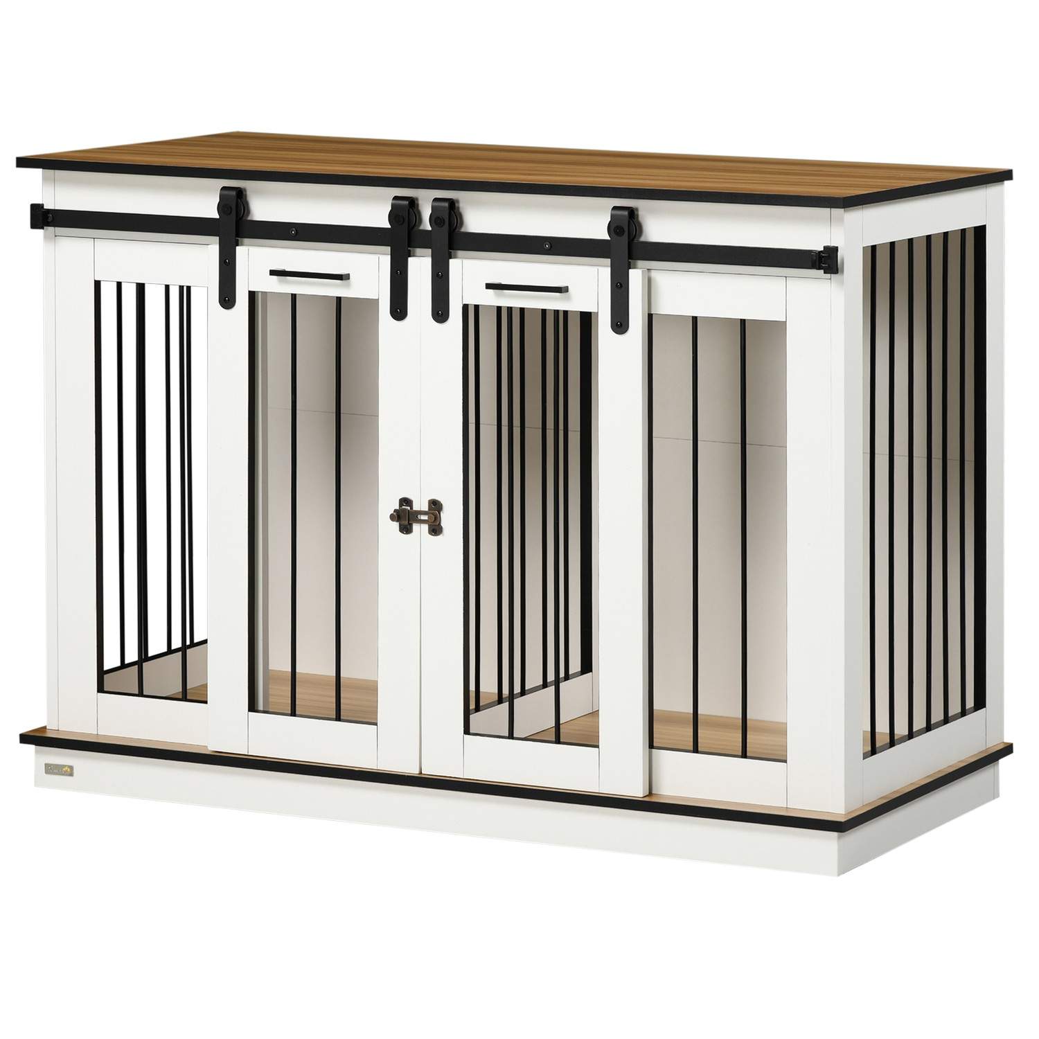 Hundebur, kæledyrsbur, Hundehus med mulighed for to rum til mellemstore hunde, Hundebur med dobbeltdøre, Hundehus, Hvid, 120 x 6