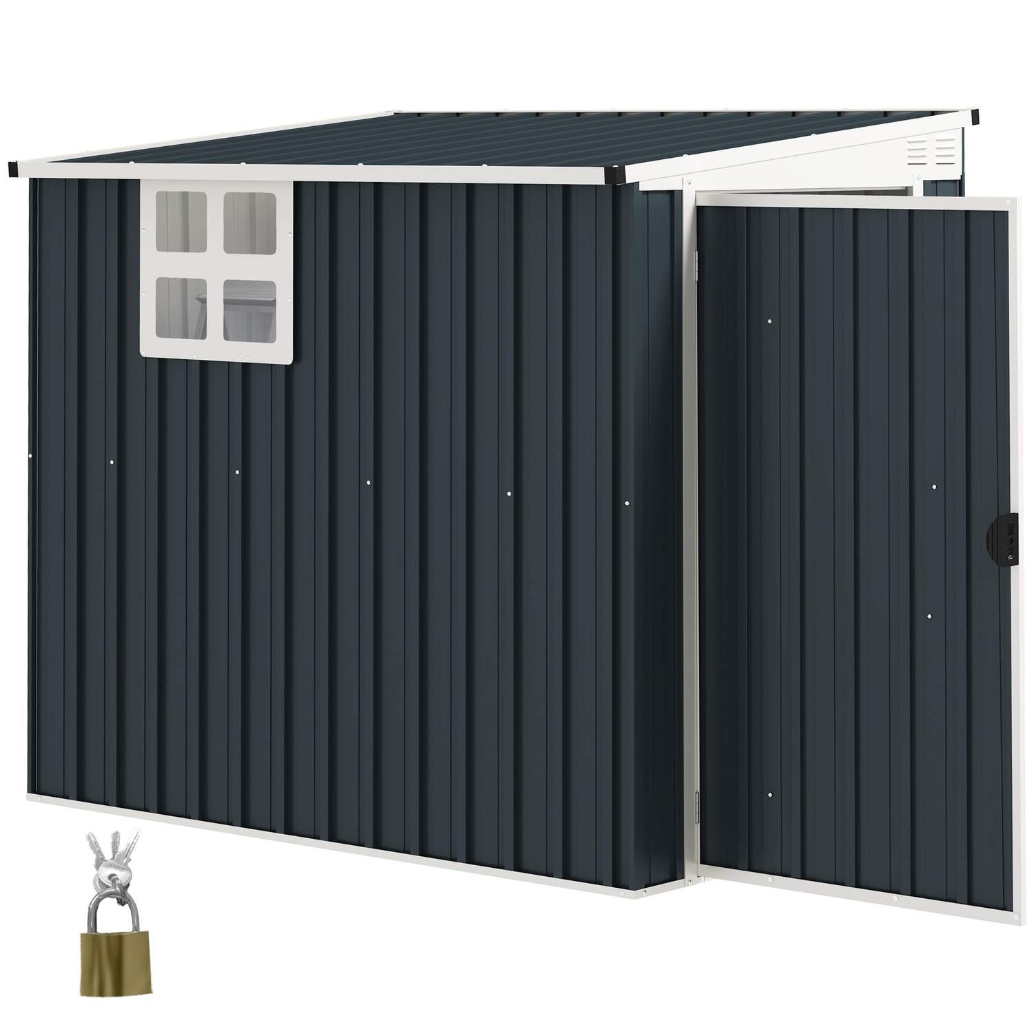 Metal Værktøjsskur 2,7m² 128x193x181cm Værktøjsskur med Pent Tag Vindue Låsbar dør Vejrbestandig Haveskur Udendørs Haveskur til