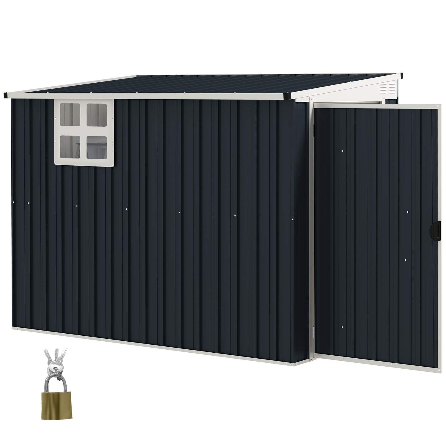 Metal Værktøjsskur 2,7m² 128x231x181cm Værktøjsskur med Pent Tag Vindue Låsbar dør Vejrbestandig Haveskur Udendørs Haveskur til