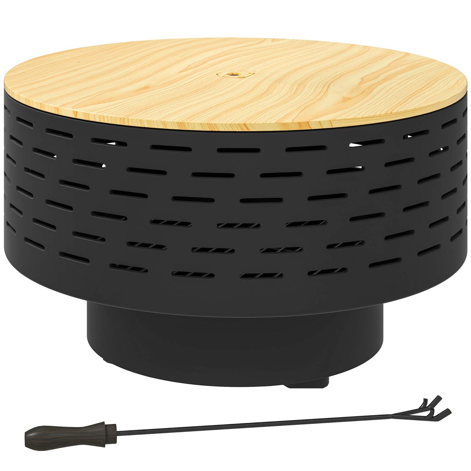 3-i-1 ildskål Ø60 x 39cm lavet af rustfrit stål bålfad med grillrist poker gnistbeskyttelse i trælook ildskåle bålkurv til have,