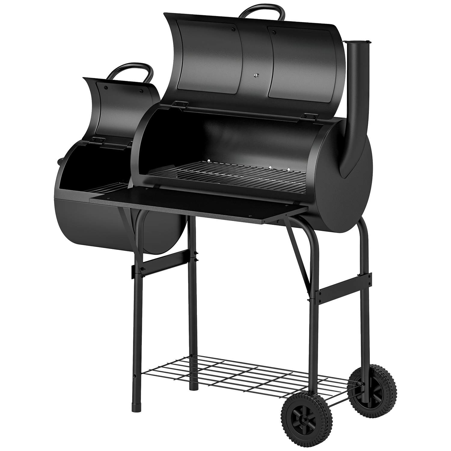 Kulgrill lavet af stål BBQ ryger med låg termometer hjul hylde mobil grillvogn med lufttilførsel kulbakke, kulgrill kulgrillvogn