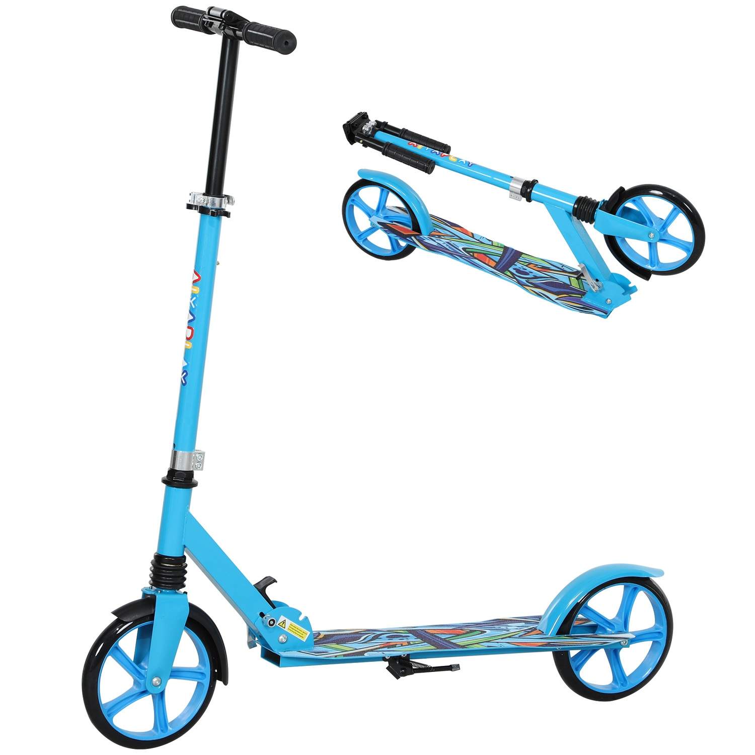 Scooter børnefoldbar børnescooter med justerbar styrhøjde, 2 store hjul, bagskærmsbremse, sparkescooter til børn fra 6-12 år Blå