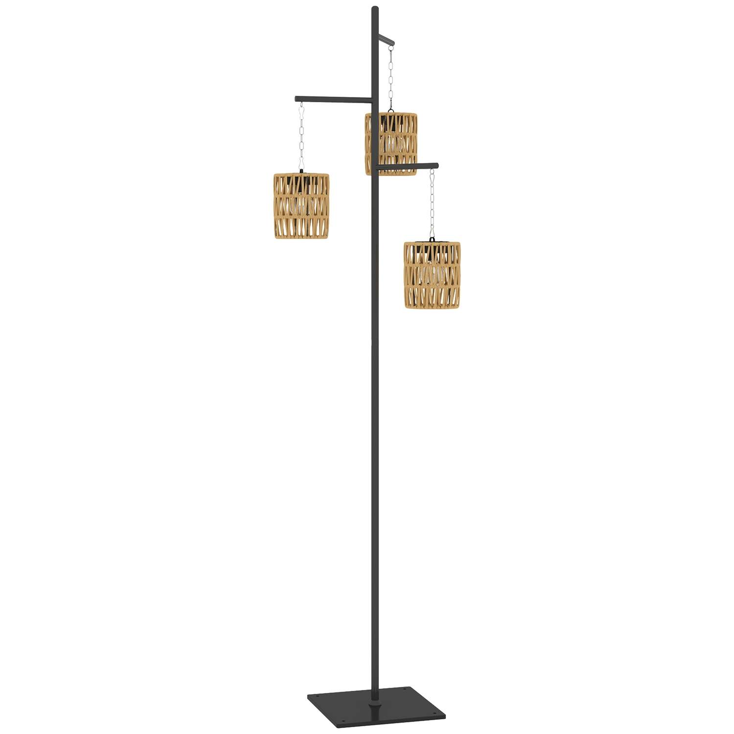 Solar gulvlampe rattan solcellelamper med lyssensor 3 lys automatisk solar lys i boho stil IP44 vandtæt solar lampe udendørs lam