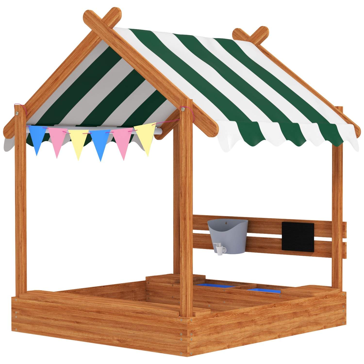 Sandlåda med tak, träsandlåda med sittdel, lekstuga, 124 x 116 x 146 cm sandlåda med bräda för 3-7 år barn, trädgård, orange | Hem & Hobby - Hem & Hushåll - Balkong | Pryloteket