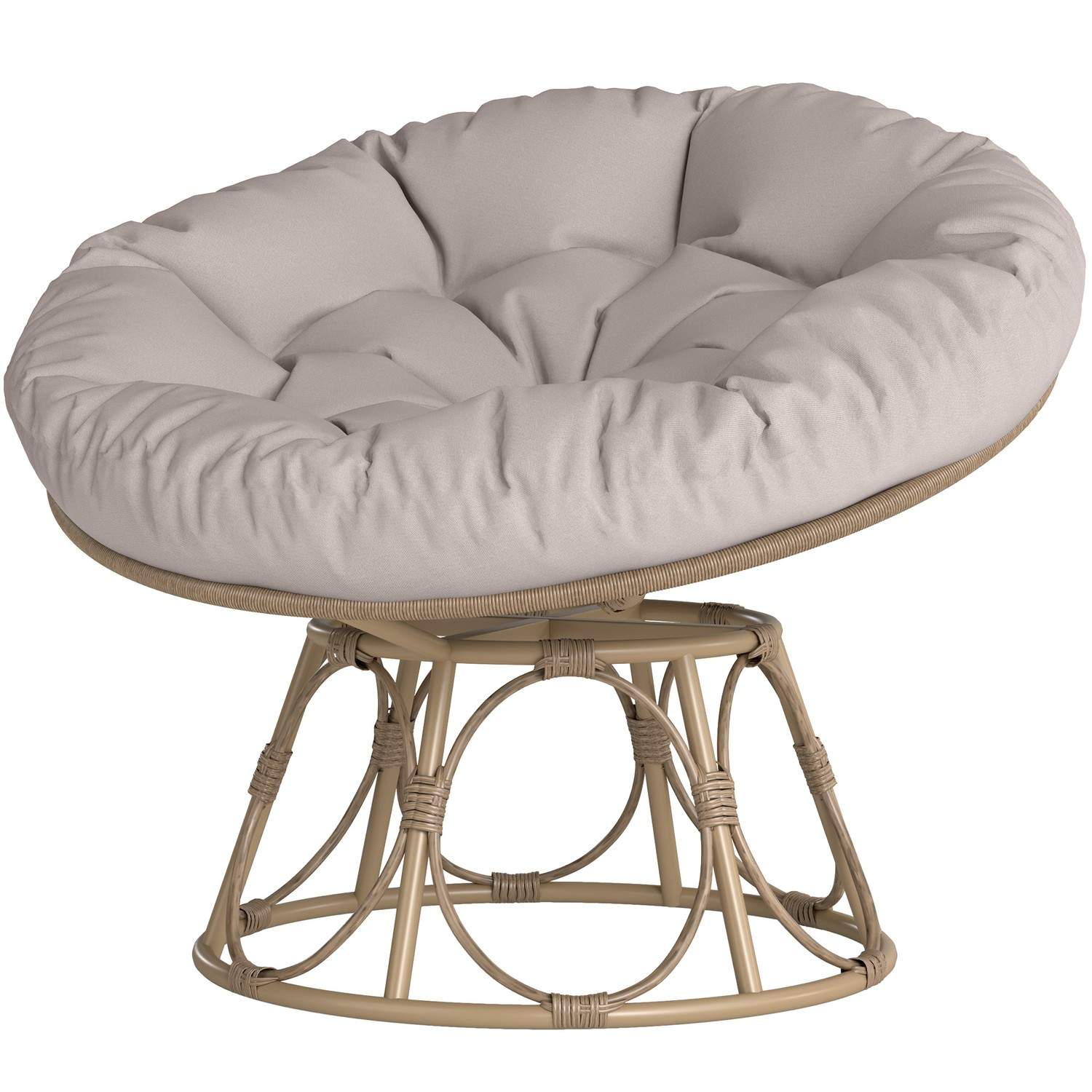 Papasan stol rattan 360° roterende kurvestol med sædehynde diameter 120 cm rund udendørs rattan stol drejestol lounge stol hvile
