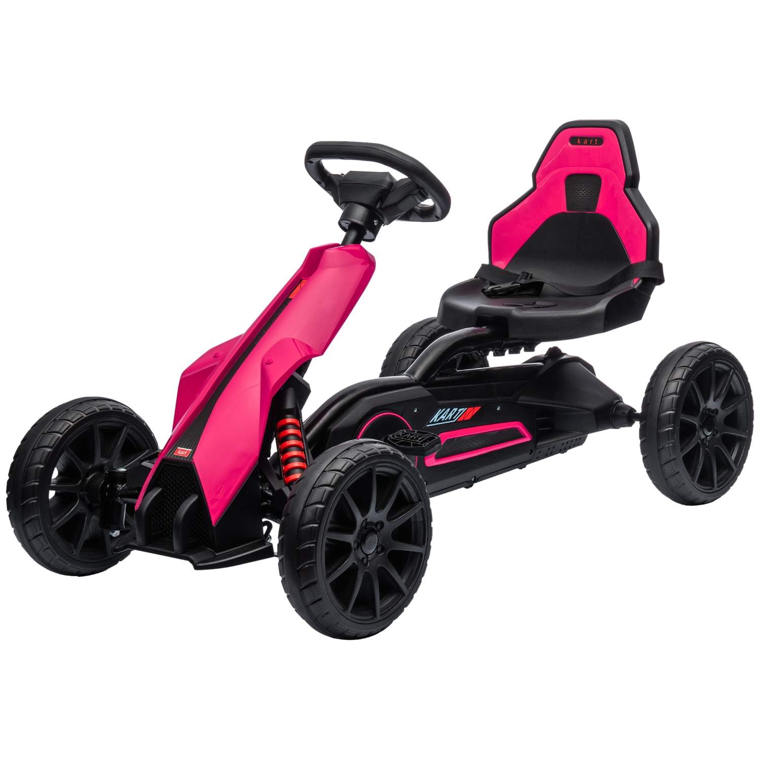 Gokart-pedalbil med håndbremse, justerbart sæde, frem- og bakgear, pedalbil børnekøretøj Kettcar til børn 3-8 år pink