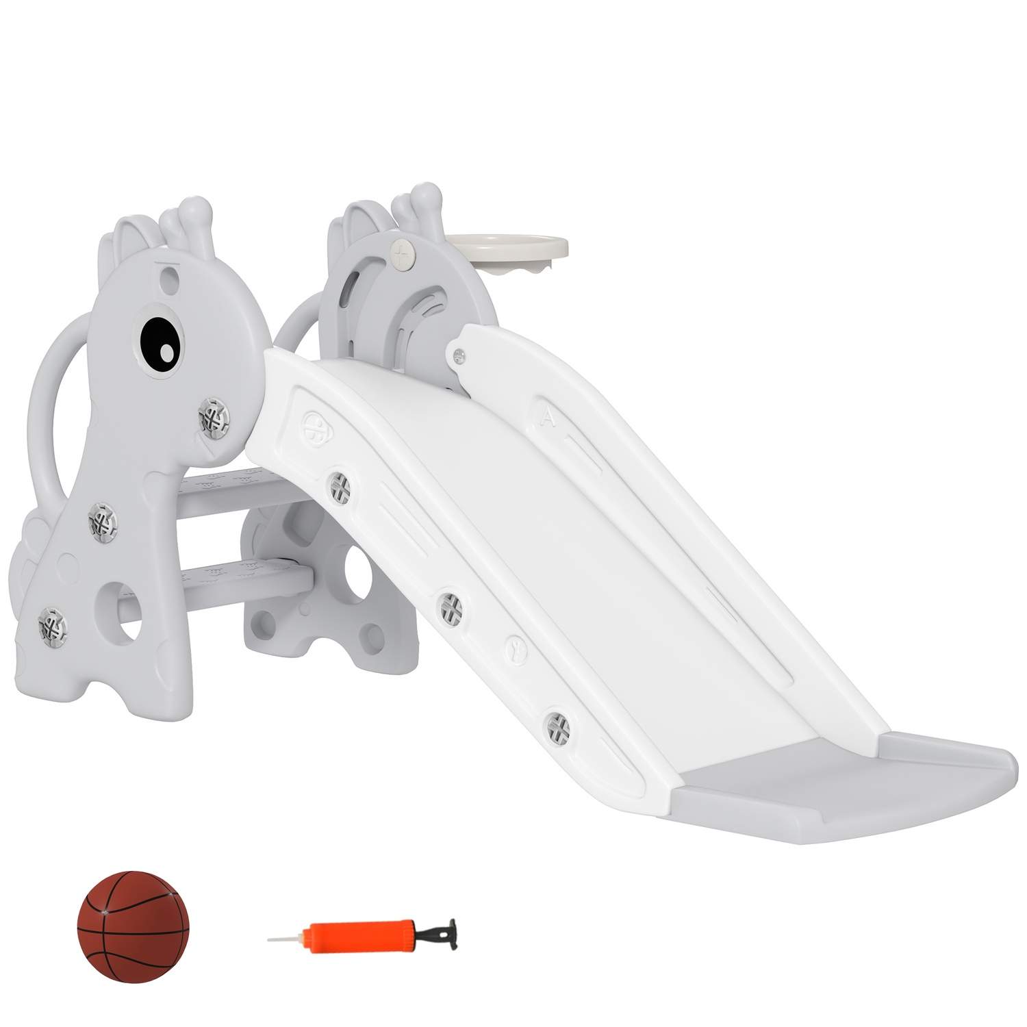 Rutsjebane til børn, 3 i 1, rutchebane til småbørn med basketballkurve, rutsjebane med basketball til børn 1 til 3 år, indendørs