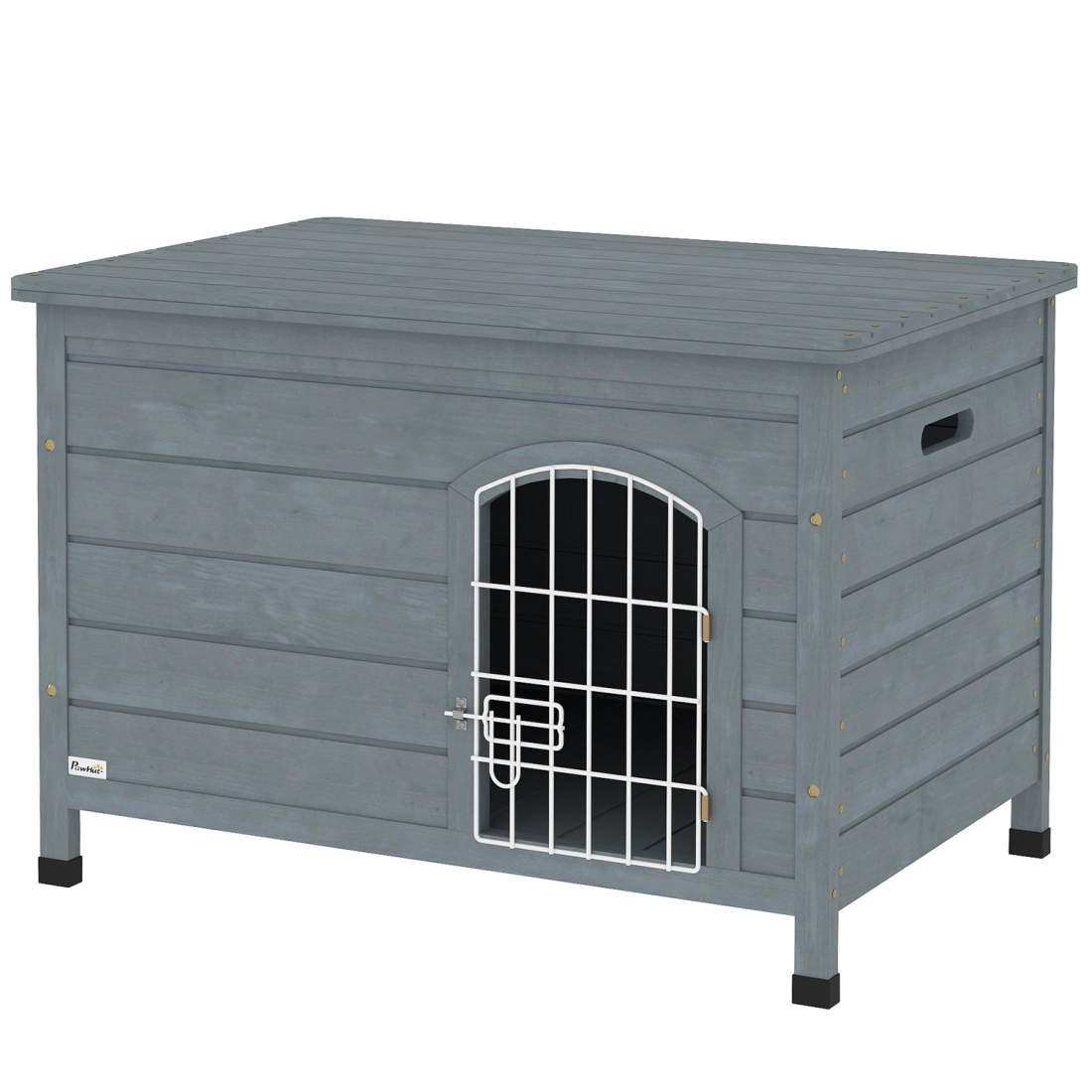 Hundkennel Hundhus med dörr Hundlåda Nätlåda Transportbur för katter Kaniner utomhus Vattentät grå gran 80 x 55 x 53,5 cm Aosom | Hem & Hobby - Husdjur | Pryloteket