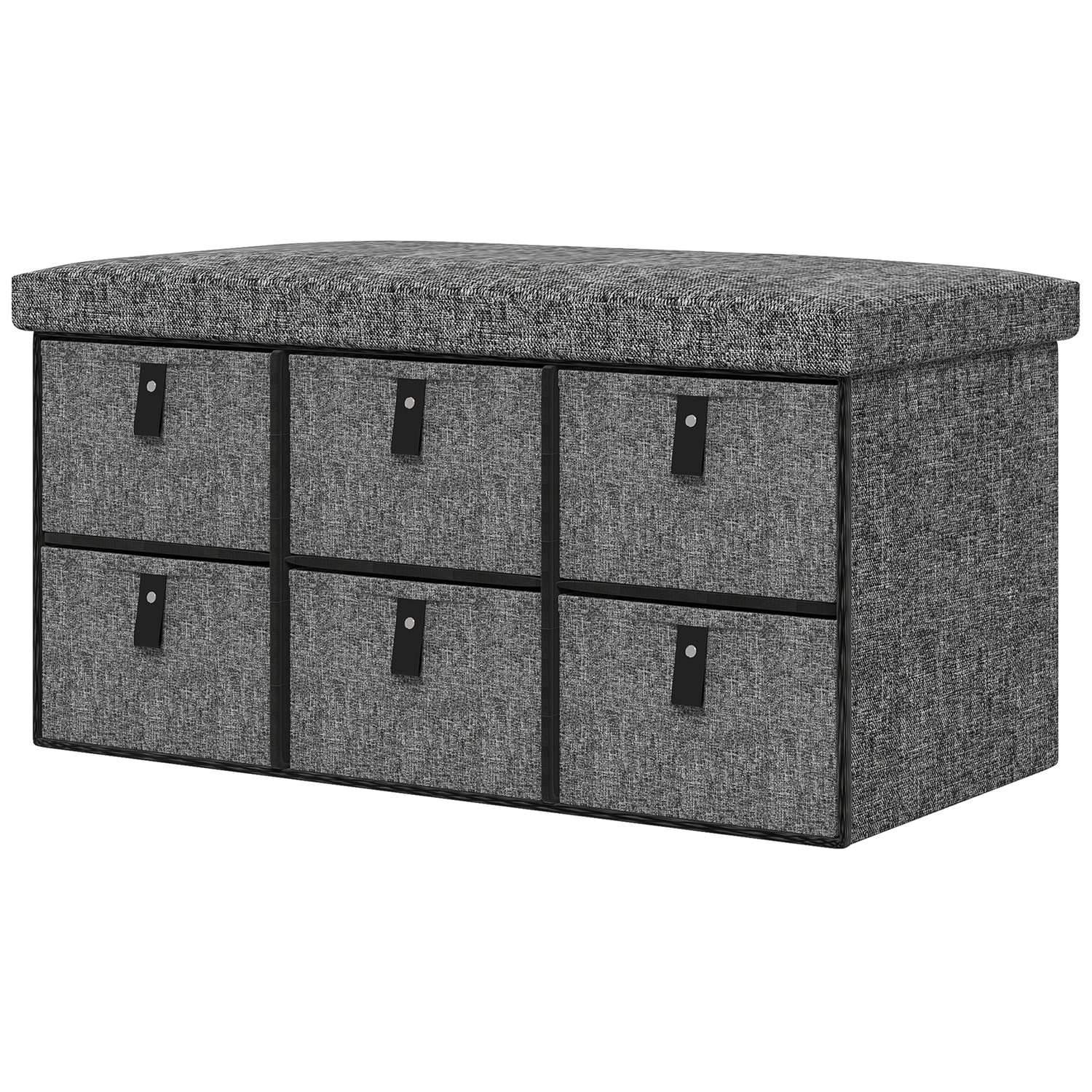 Skobænk med 6 æsker, bænk, garderobebænk med hørlook, skokiste til 6 par sko, til entre, entre, mørkegrå, 76,5 x 38 x 38 cm