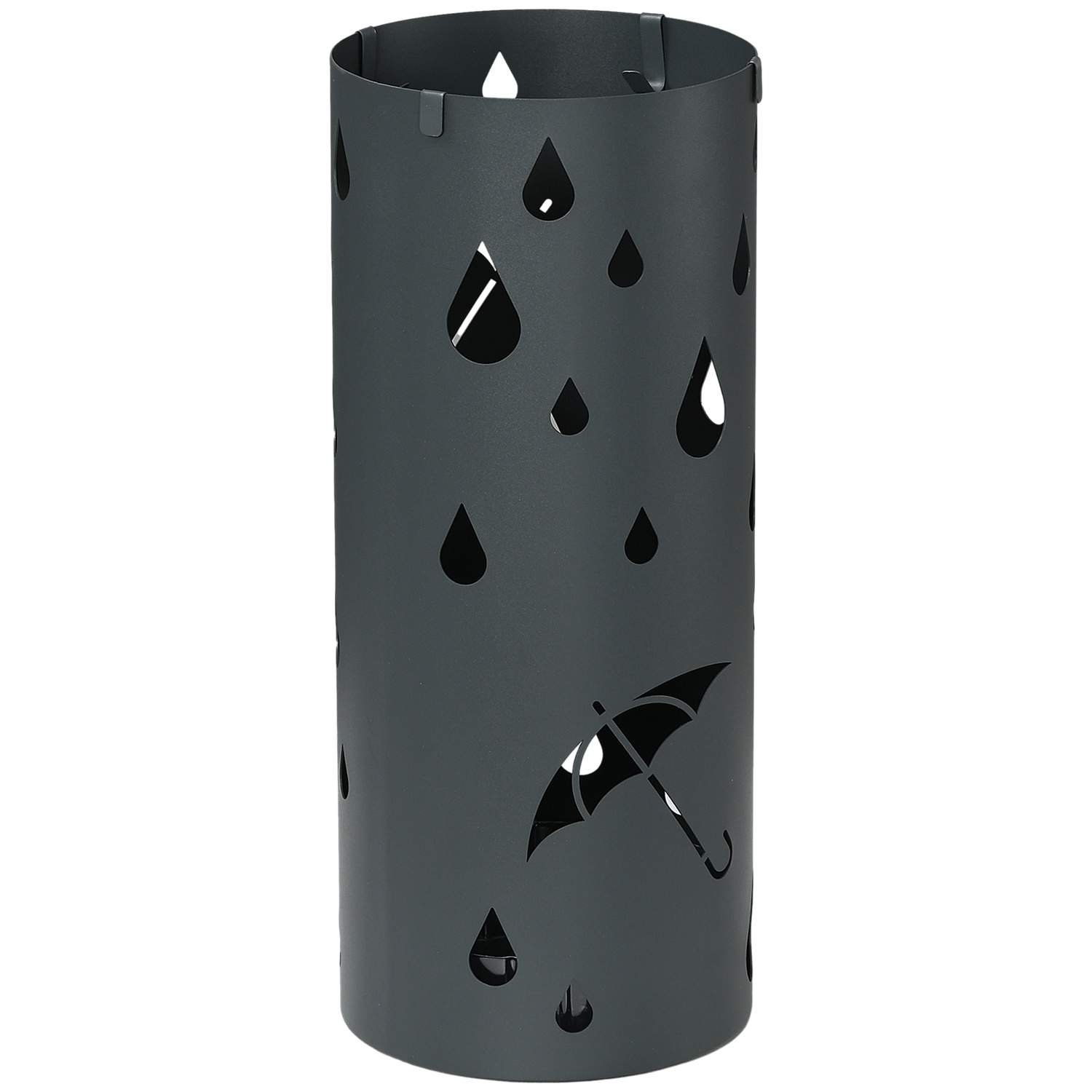 Paraplystativ Paraplystativ med 4 kroge og aftagelig drypbakke Paraplyholder til vandrestave & paraplyer Stål Ø17 x 41 cm Mørkeg