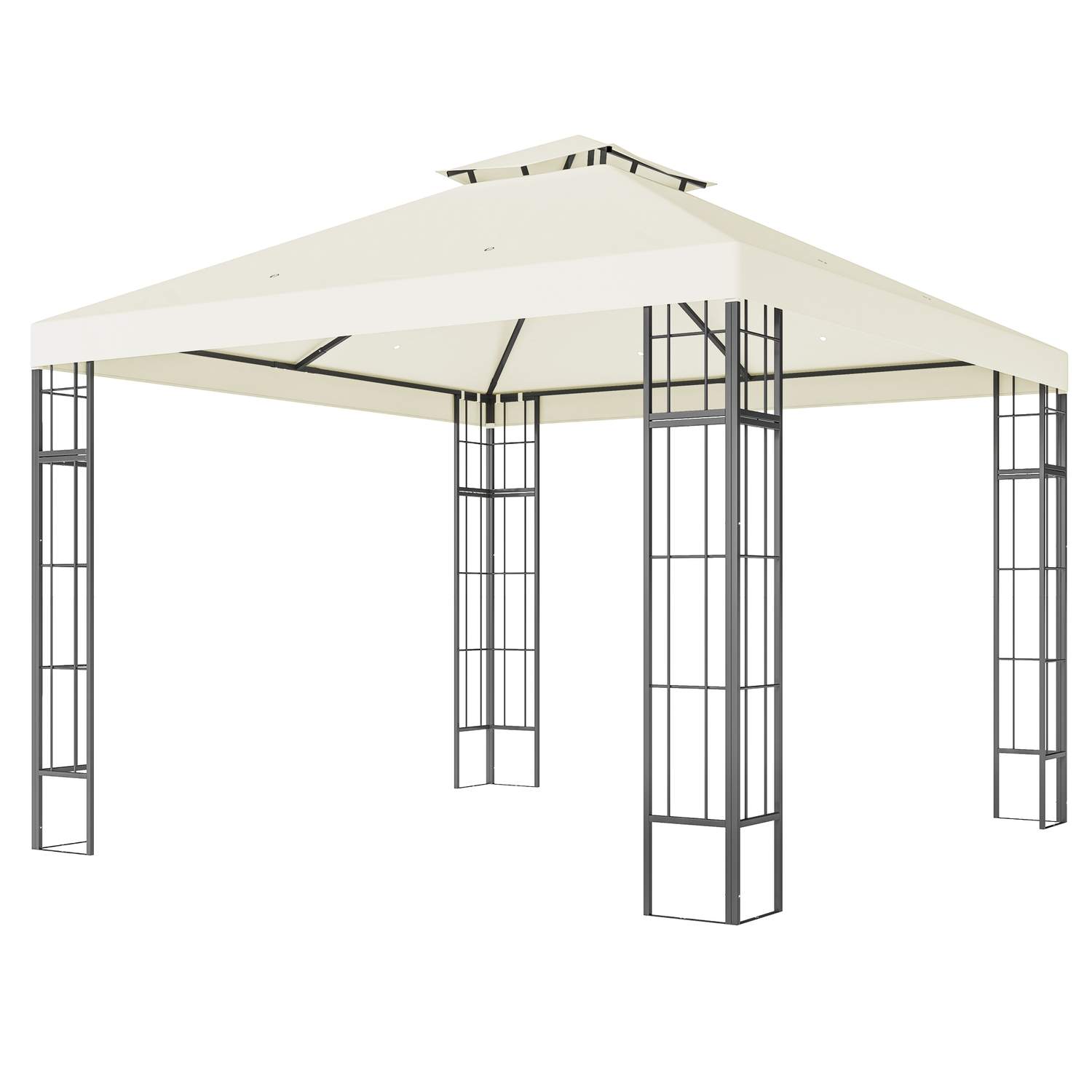 Lysthus med dobbelt tag, ca. 3x3 m, vandafvisende, stabil, vintersikker, havepavillon med UV-beskyttelse, partytelt af metal, ti