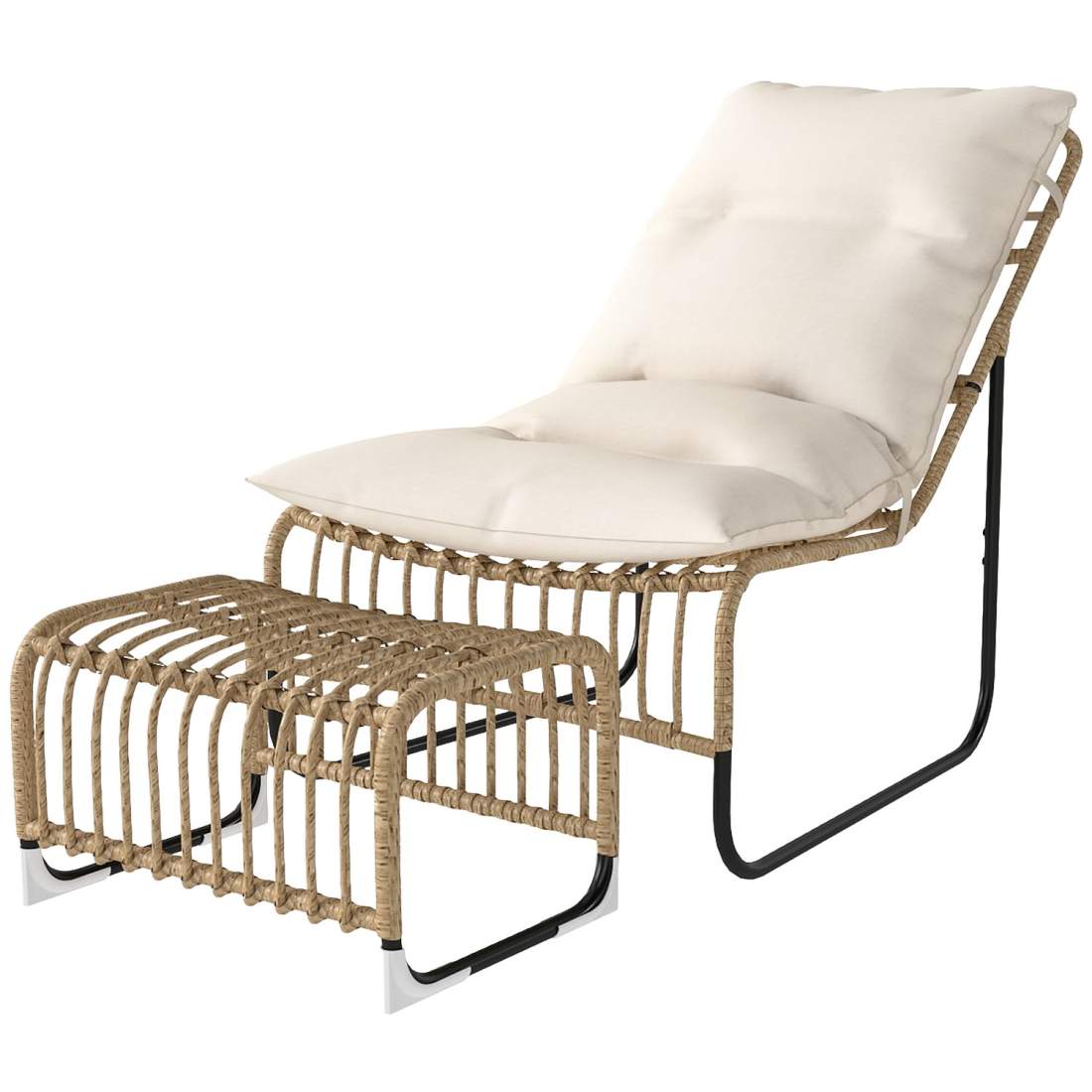 Rottingstol med fotpall UV-beständig trädgårdsstol med kuddband utomhusstol i rotting trädgårdsstol för trädgård, balkong, terra | Hem & Hobby | Pryloteket