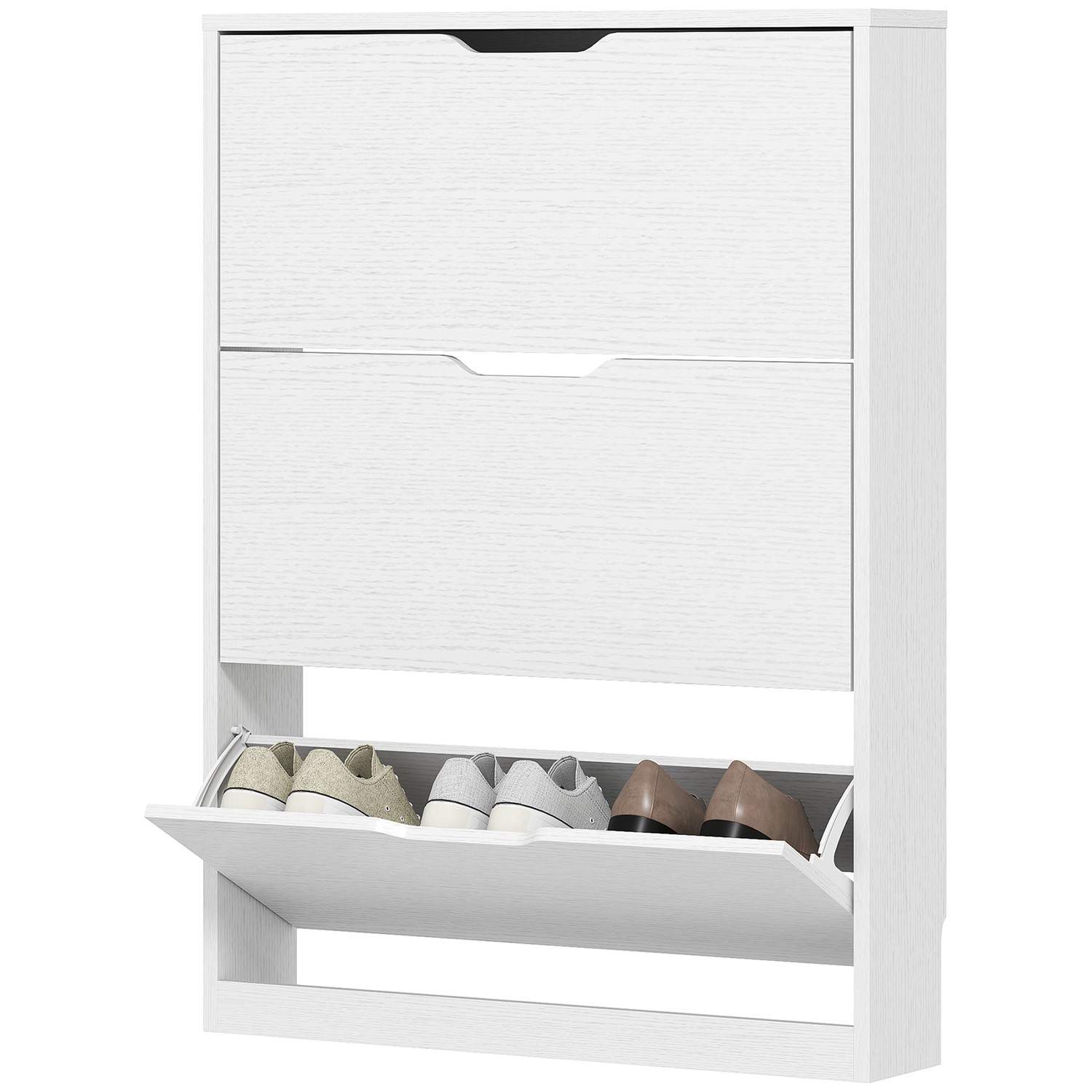 Skoskab med 3 klapper, skohylde, skovipper, smal skokiste til 9-12 par sko 80 x 17 x 108 cm, hvid