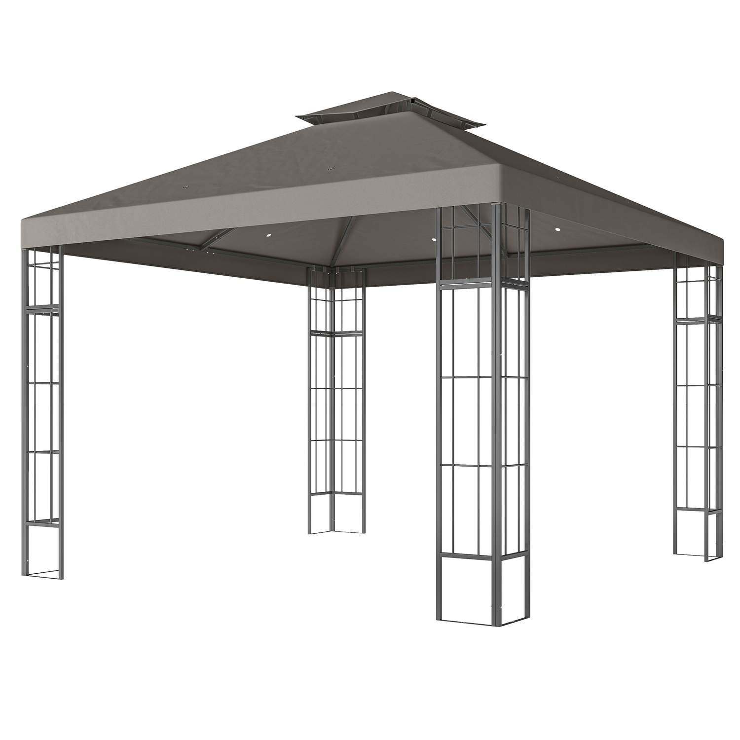 Lysthus med dobbelt tag, ca. 3x3 m, vandafvisende, stabil, vintersikker, havepavillon med UV-beskyttelse, partytelt af metal, ti