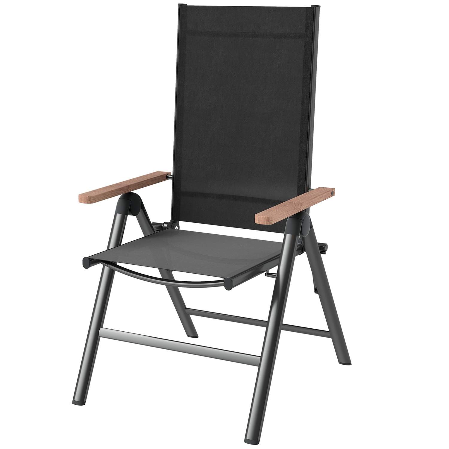 Havestol af stål, klapstol med armlæn, foldbar altanstol, campingstol, 120 kg bæreevne, terrassestol med høj ryg til haven, balk
