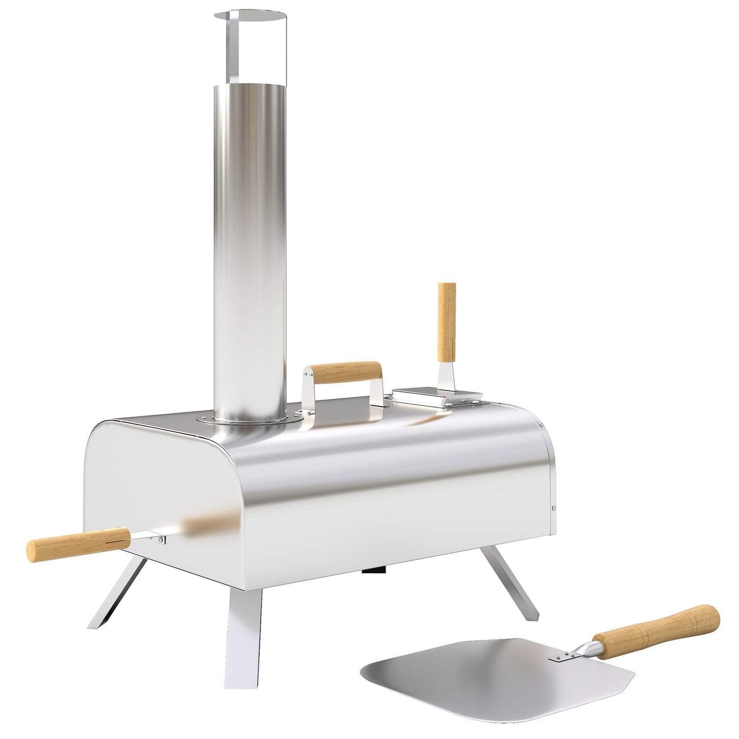 Utomhuspizzaugn, vedeldad pizzaugn av rostfritt stål, ugn med 1 cm tjock pizzasten, vikben, lock till pizzaspade, portabel vedug | Hem & Hobby - Husdjur - Katt | Pryloteket