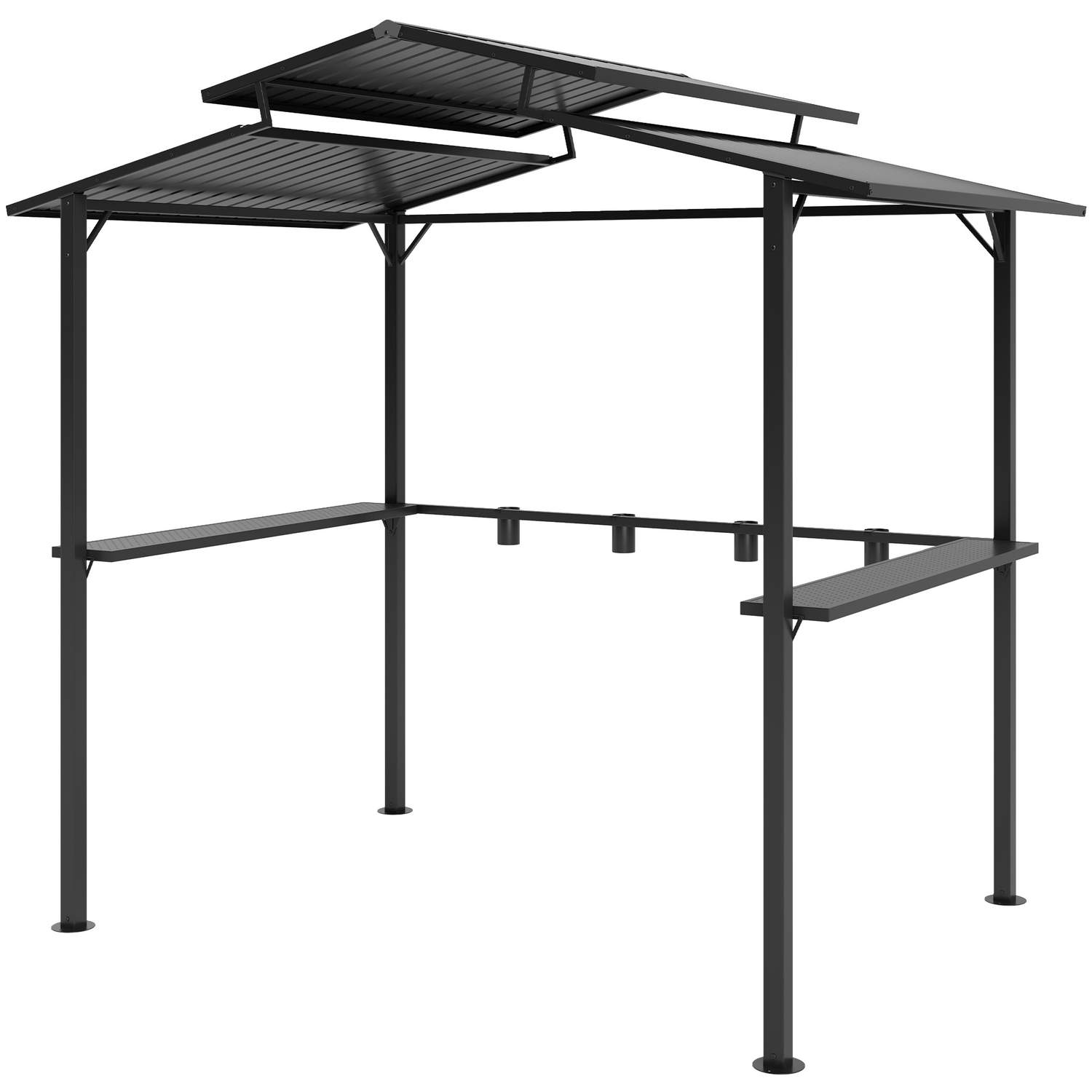 Grillpavillon 250 x 160 x 250 cm vandtæt havepavillon med dobbeltlagstag, sidehylder, lysthus med UV-beskyttelse, BBQ-pavillon,