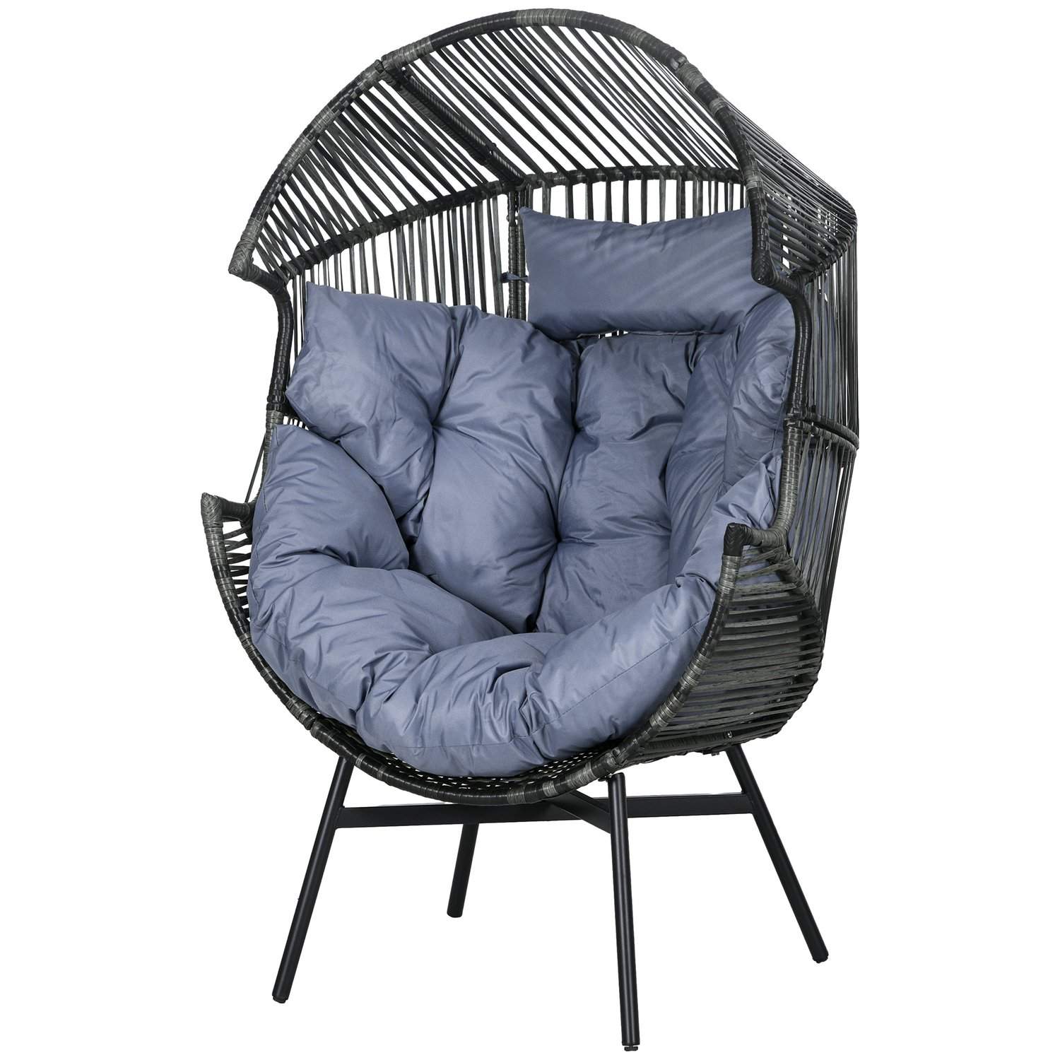 Rattan stol, rattan fletstol med tyk sædehynde, havestol i ægform, bæreevne 120 kg, til terrasse, have, grå Aosom