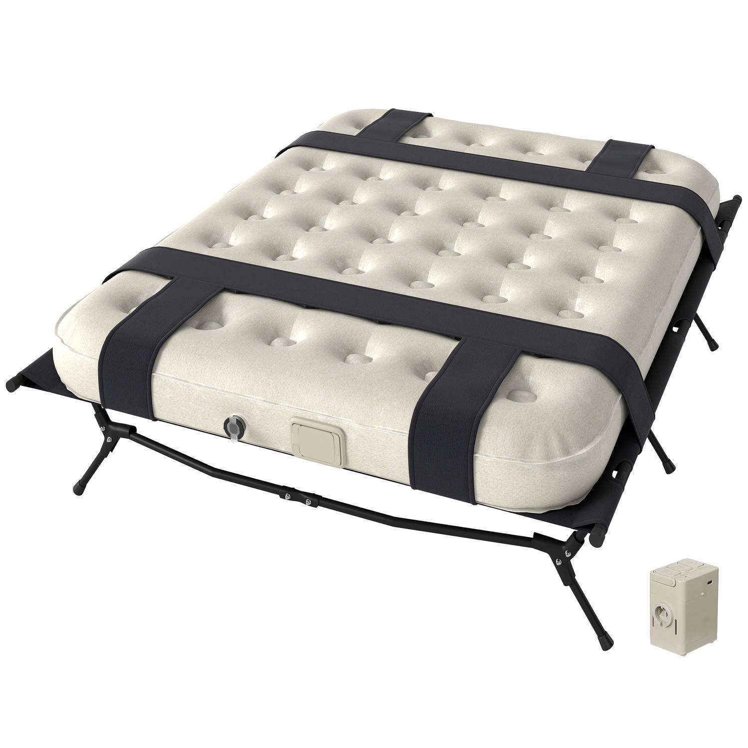 Feltseng campingseng med luftmadras pumpe 200 x 153 cm gæsteseng bæreevne op til 200 kg ekstra bred camping liggestol til 2 voks