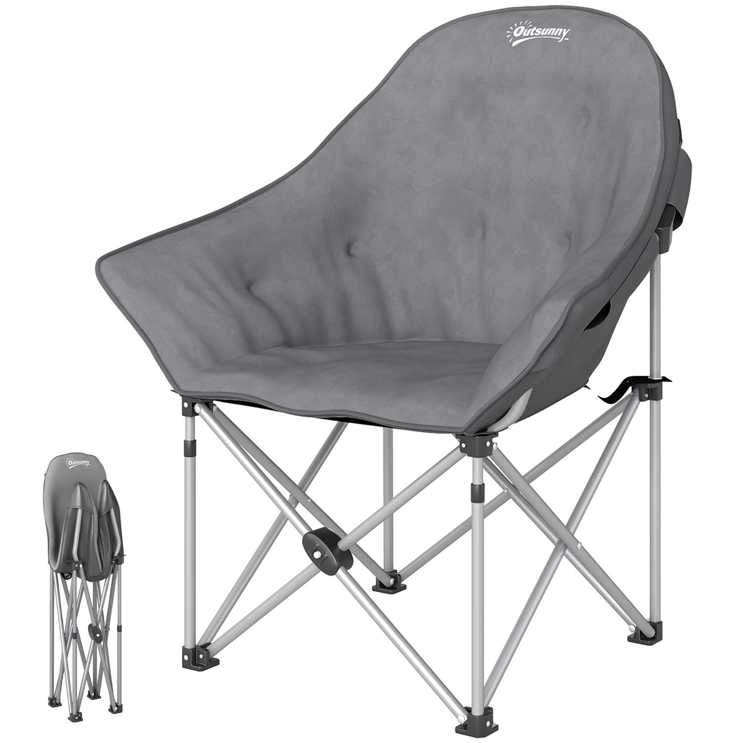 Foldestol, foldbar campingstol med sidelomme, polstret bæretaske, udendørs klapstol, bæreevne op til 120 kg, robust, let fiskest