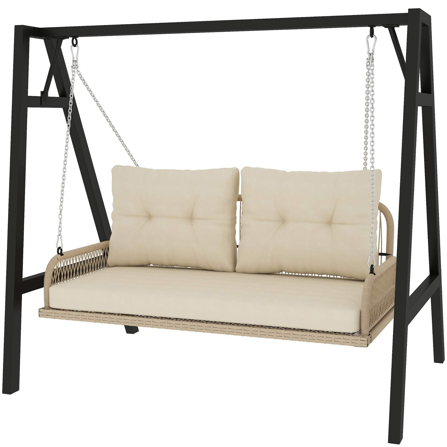 Hollywood gynge 2-personers rattan havegynge med hynder kæder hængende bænk kan holde op til 240 kg hængende gynge gynge bænk ha