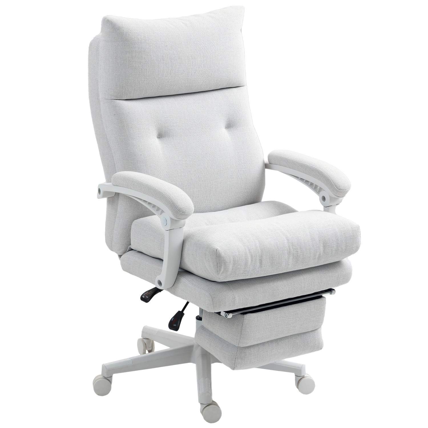 Kontorstol Ergonomisk skrivebordsstol med lændestøtte, høj ryg, fodstøtte, højdejusterbar drejestol med linnedlook, polstret com