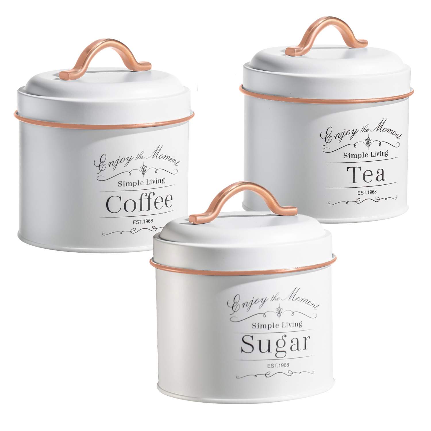 Herzberg HG-04432: 3-osainen vintage-kaniterisarja - valkoinen + ruusukulta-koriste