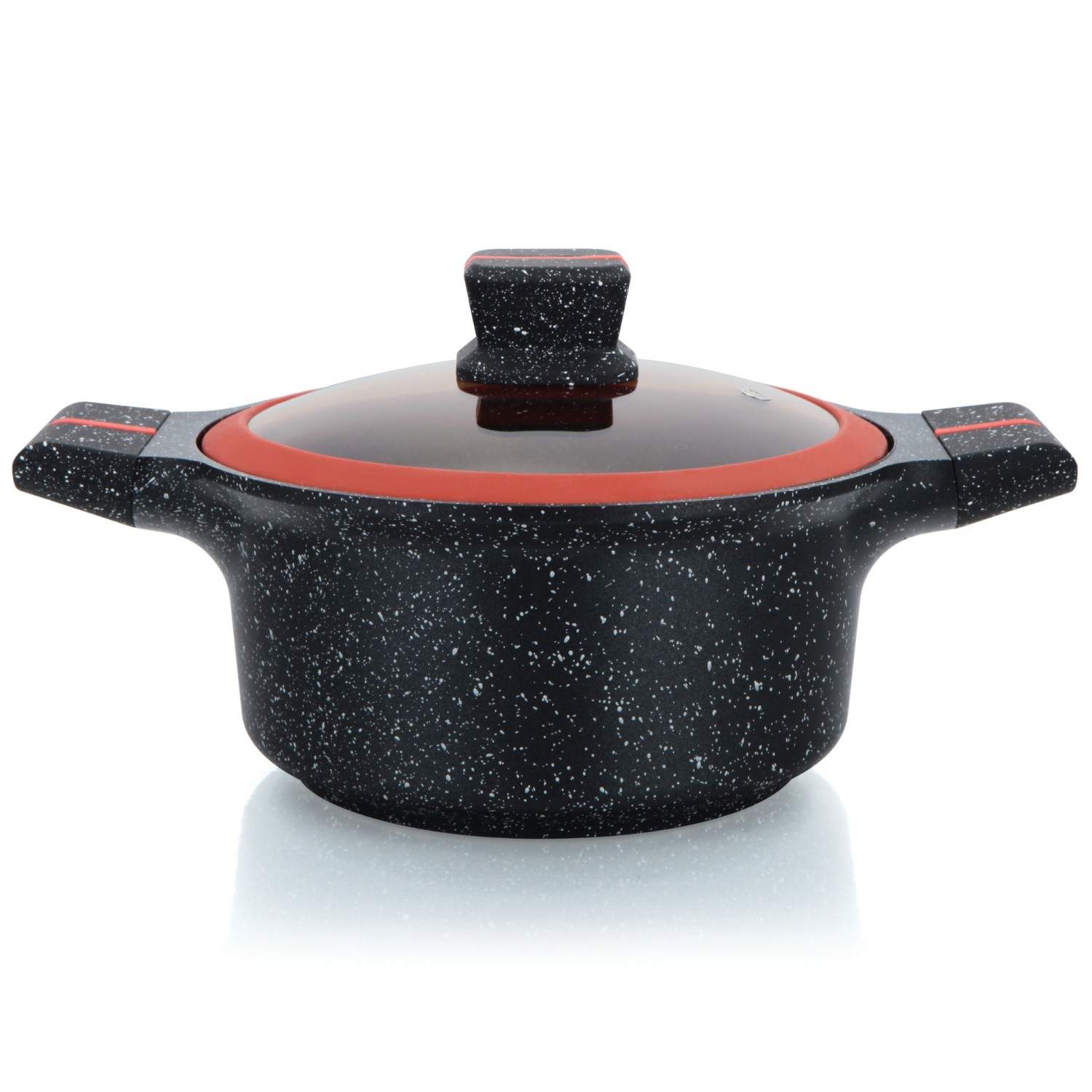 Herzberg HG-RSCAS32: Granitbelagt gryde med glaslåg - 32 cm