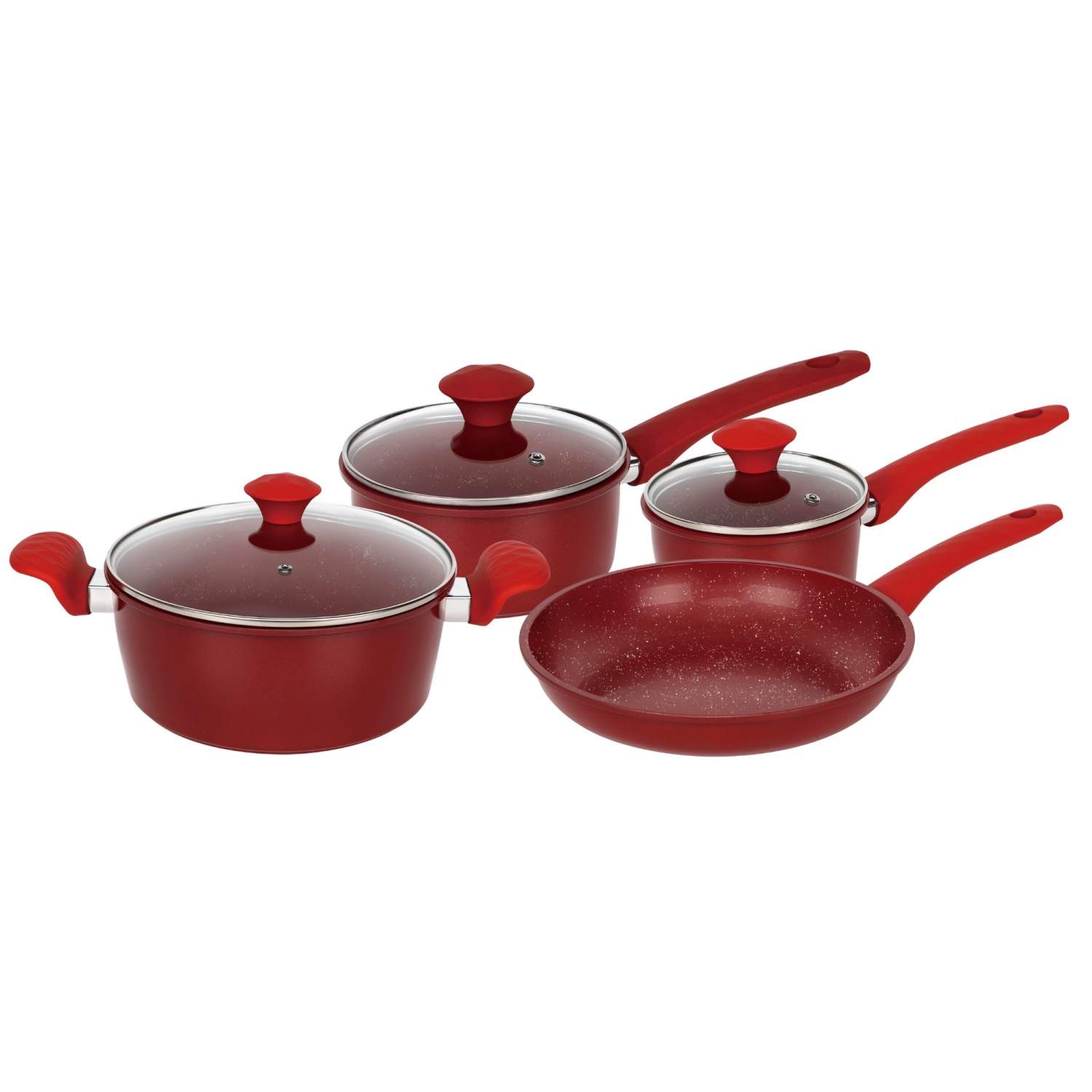 Herzberg HG-04715RED: 7 stykker marmorbelagt støbejern køkkengrej sæt - rød