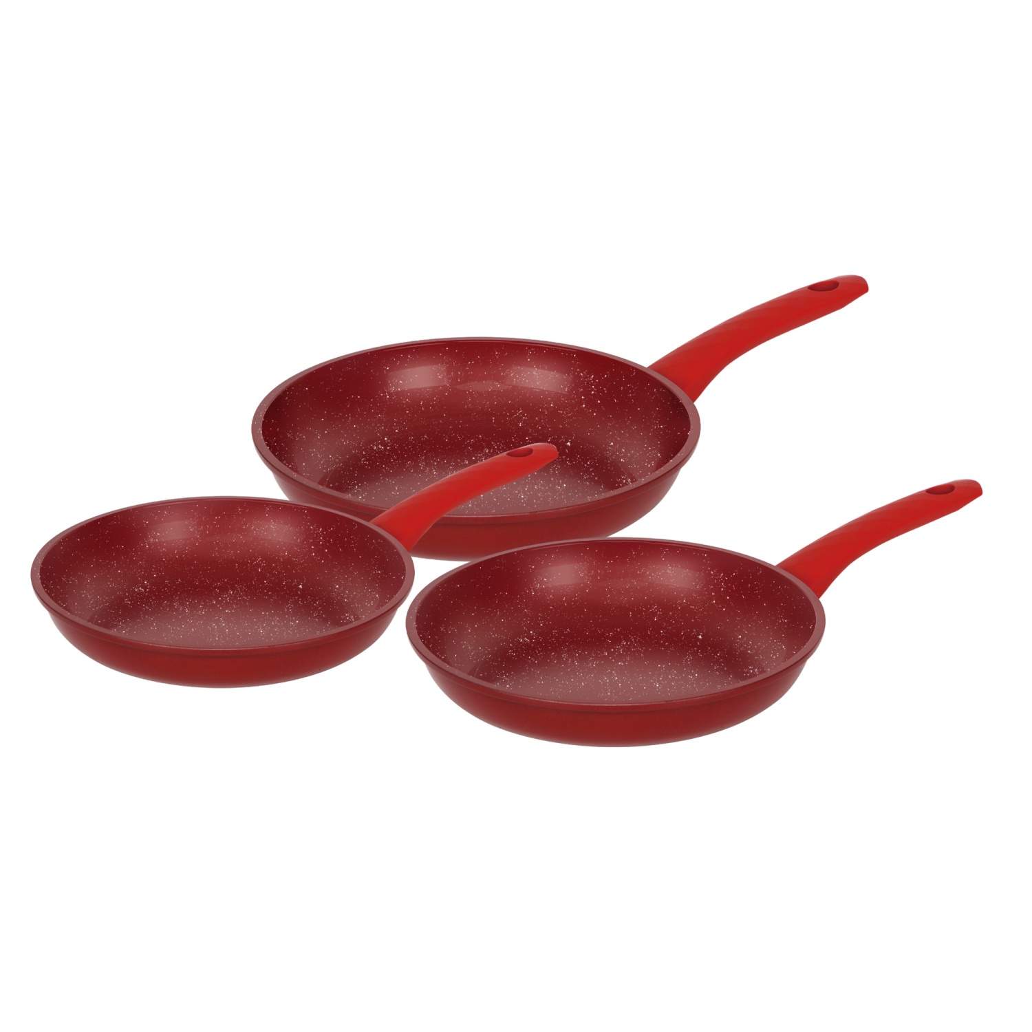 Herzberg HG-04807RED: 3 stykker marmorbelagt smedet stegepandesæt - rød