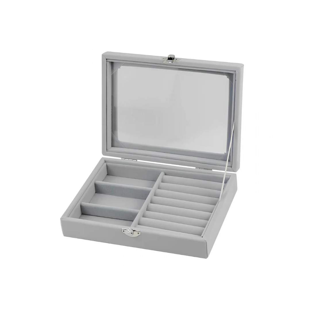 Herzberg HG-05330: Sammetssmyckena med glaslock, 3 galler + 7 ringfack | Mode & Accessoarer - Smycken, Smyckesset & Tillbehör - Smyckeskrin | Pryloteket