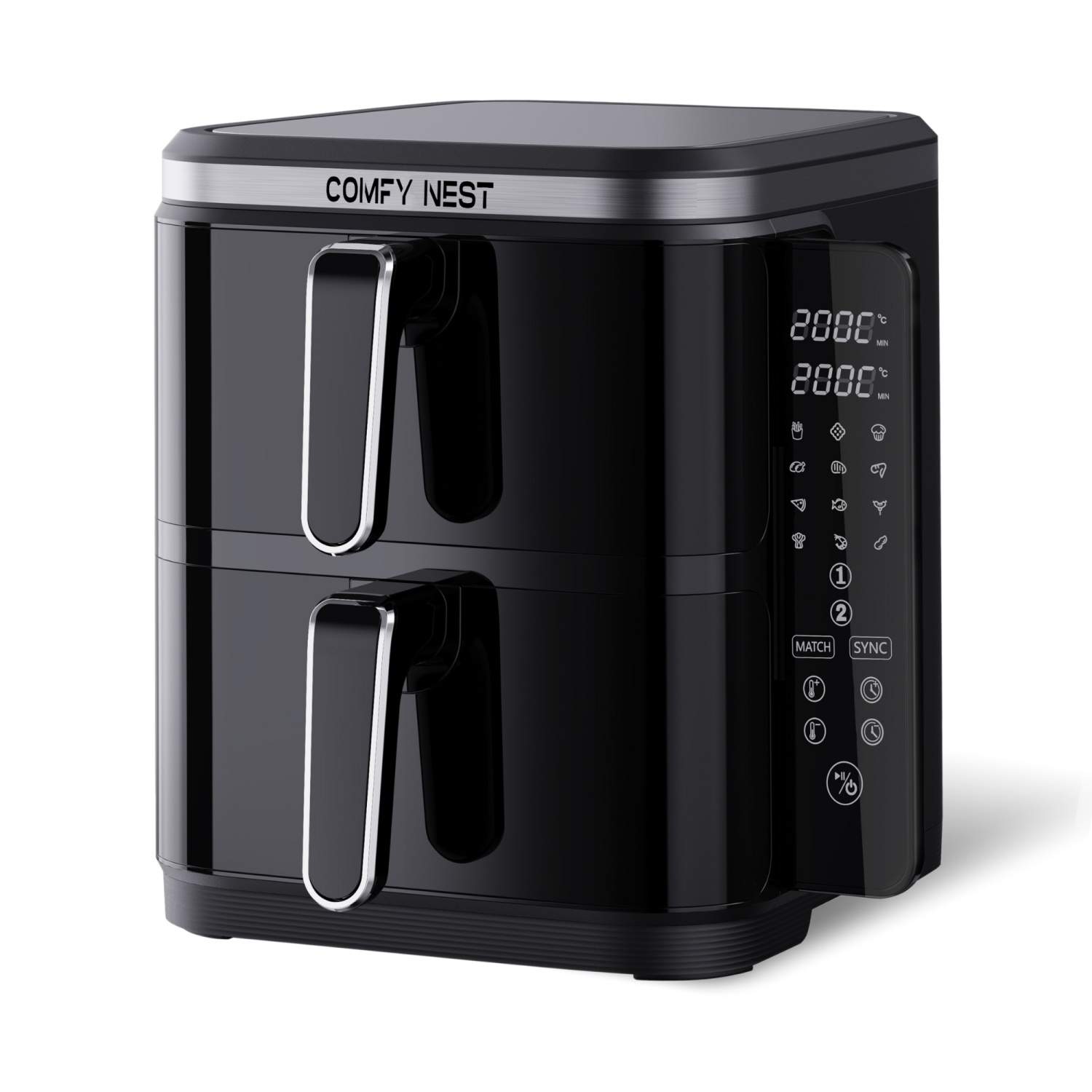 Comfy Nest CN-06177: 2 800 W Air Fryer med dubbelkorg med digital vikbar sidopanel - 11 L