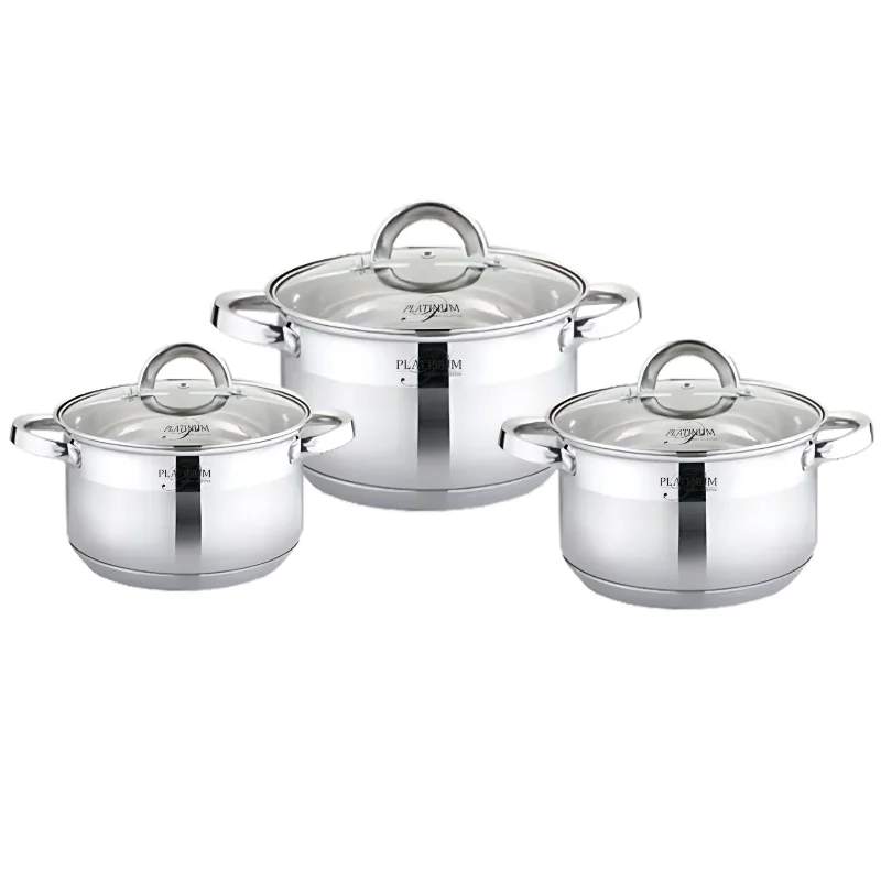 Platin kogegrej PL-10012: 6 stykker S/S kogegryder -16/18/20 cm