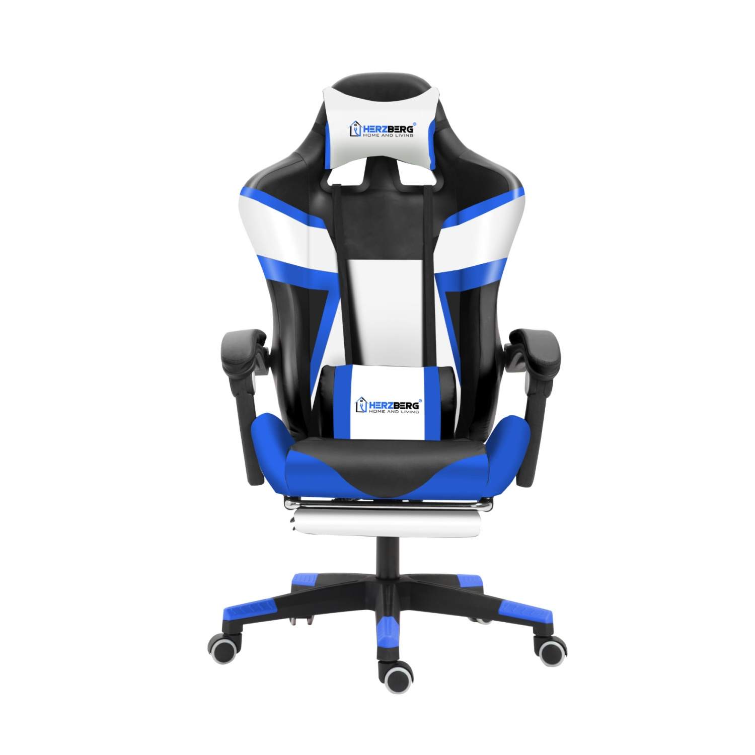 Herzberg HG-8082: Trefarvet spille- og kontorstol med T-form Accent Blue