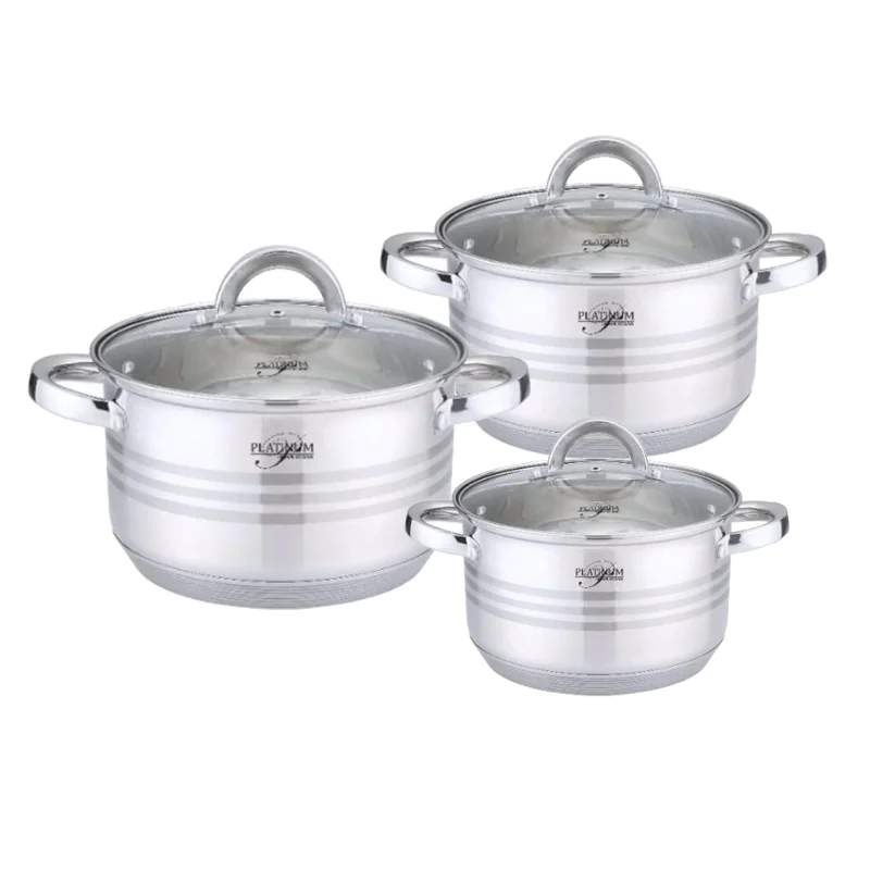 Platin køkkengrej PL-10011: 6 stykker S/S kogegryder med stribe accent -16/18/20 cm