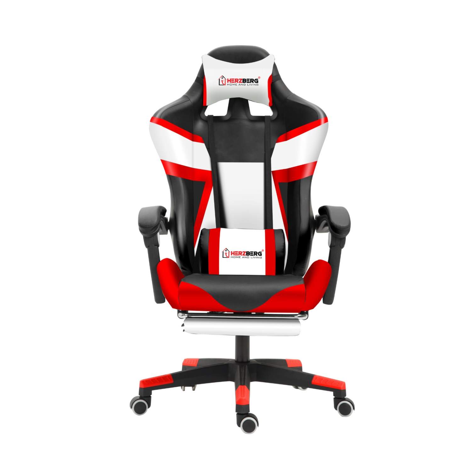 Herzberg HG-8082: Trefarvet spille- og kontorstol med T-formet accentrød