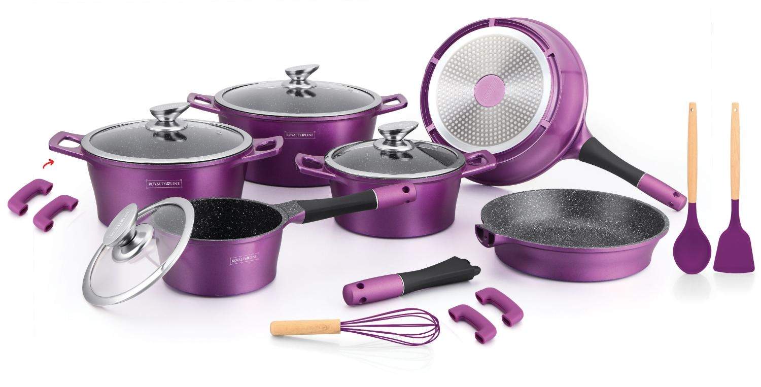 Royalty Line RL-ES1014M: 17 stykker marmorbelagt køkkengrej sæt lilla