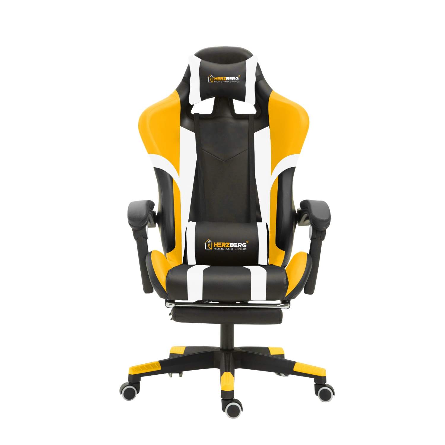 Herzberg HG-8083: Trefarvet spille- og kontorstol med lineær accent gul
