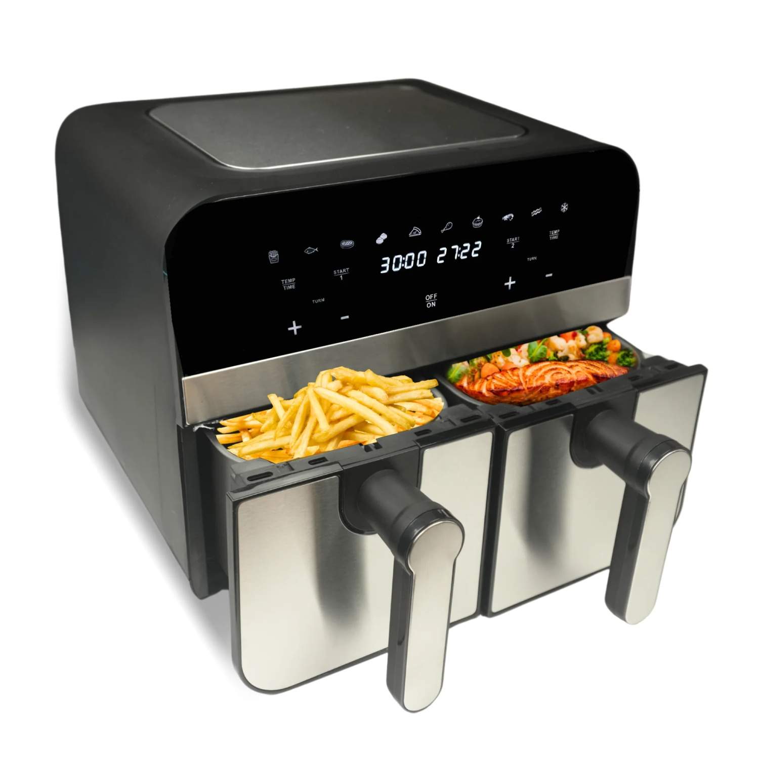 Comfy Nest CN-AFD45NS: 2400W Double Basket Digital S/S Airfryer - 9L
