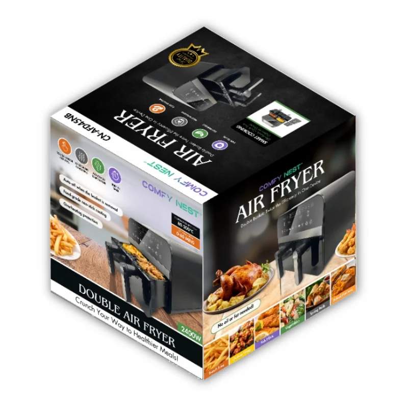 Comfy Nest CN-AFD45NB: 2400W sort dobbeltkurv Digital Air Fryer - 9L