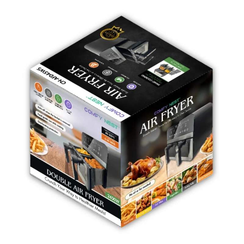 Comfy Nest CN-AFD45WS: 2400W Double S/S Basket Digital Airfryer med vindue - 9L
