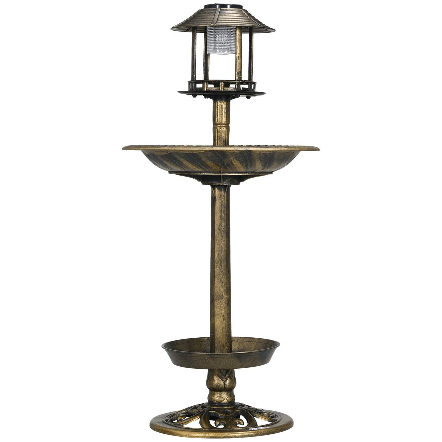 Fuglebad med sollys 110 cm Højde Fuglebad Fugleføder Fuglebassin med blomsterbund til vilde fugle Bronze